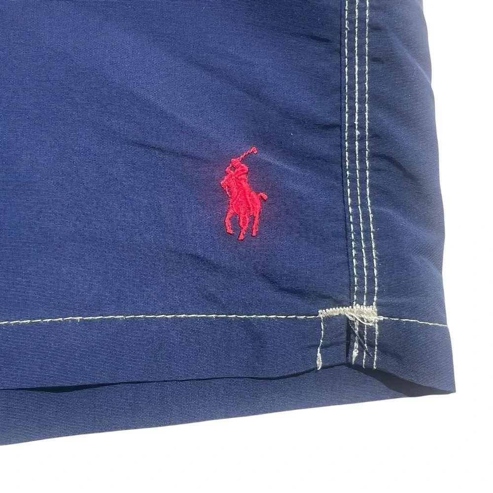 Vtg Polo Ralph Lauren Swim Trunks Shorts Mens Large Red Blue Nylon Lined Pocket